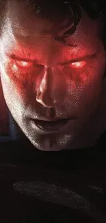 Hero with glowing red eyes in dramatic phone wallpaper.