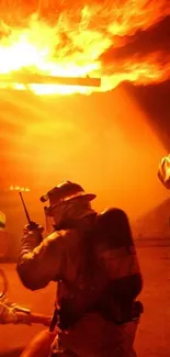 Firefighters bravely battling intense flames.