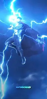 Heroic figure with blue lightning background on mobile wallpaper.