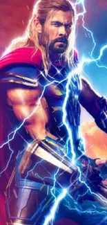 Superhero with lightning and cosmic background wallpaper.