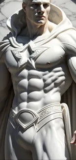 Elegant marble statue of a heroic figure with detailed design.