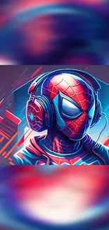 Superhero with headphones vibrant wallpaper, action theme art.