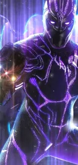 Superhero panther with glowing purple aura.