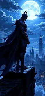 Heroic figure silhouetted against a full moon.