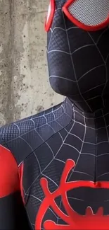 Spider-Man inspired wallpaper with black and red suit.