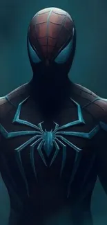 Spider-themed hero in vibrant costume on wallpaper.