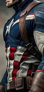 Detailed superhero costume with star emblem.