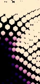 Hexagon gradient artwork with black and violet on beige background.