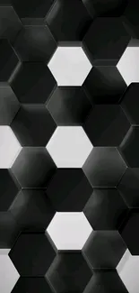 Black and white hexagonal pattern wallpaper for mobile.