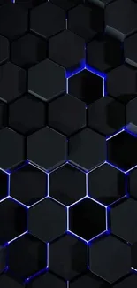 Dark hexagonal pattern with blue glowing accents.