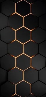 Dark hexagonal pattern with orange glow, perfect for mobile wallpaper.