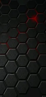 Dark hexagonal pattern wallpaper with subtle red highlights.