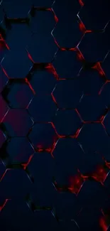 Dark red hexagonal pattern wallpaper with a geometric design.