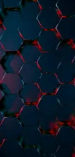 Dark hexagonal wallpaper with red highlights and a futuristic design.