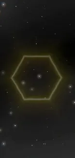 Glowing hexagon in a starry galaxy backdrop.