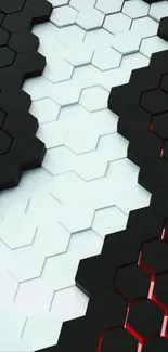 3D black and white hexagonal pattern wallpaper.