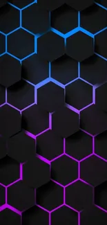 Hexagonal blue and purple gradient wallpaper design.