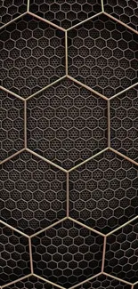 Hexagonal metal grid wallpaper with dark bronze tones.