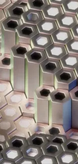 Hexagonal metallic pattern with futuristic design.