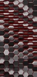 Dark hexagonal pattern wallpaper with black and maroon shades.