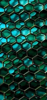 Teal hexagonal pattern phone wallpaper.
