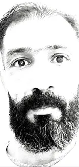 High contrast monochrome portrait of bearded man with expressive eyes.