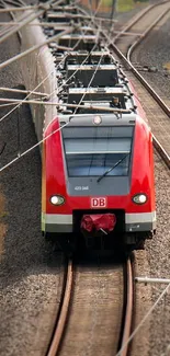 High-speed train on railway tracks with dynamic energy.