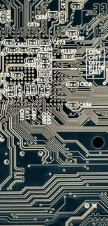 Intricate circuit board design in dark tones, perfect for tech-themed wallpapers.