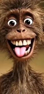 A funny cartoon monkey with big eyes and a playful expression.