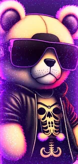 Hip bear in a hoodie with sunglasses on mobile wallpaper.