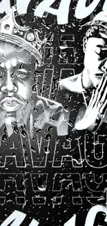 Black and white hip hop legends art wallpaper with urban style.