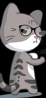 Cute hipster cartoon cat with glasses on a black background.