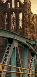 Mobile wallpaper of a historic stone ruin and detailed bridge.