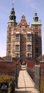 Historic castle with clear sky backdrop.