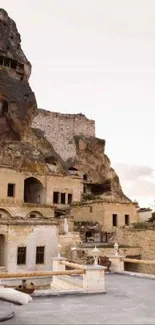 Stunning view of ancient cave dwellings with unique rock formations and architecture.