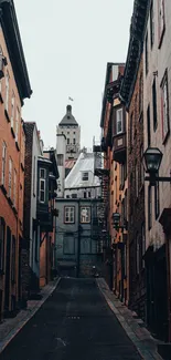 Mobile wallpaper of a historic city street with vintage buildings.