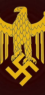 Historic eagle emblem with golden design on dark background.