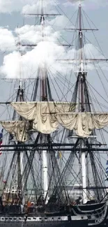 Historic sailing ship on a clear day.