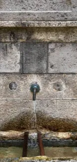 Rustic stone fountain with flowing water.