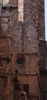 Historic stone tower with architectural details against a clear sky.