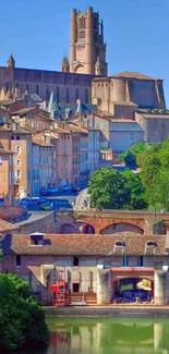 Mobile wallpaper of a historic European town with medieval architecture.