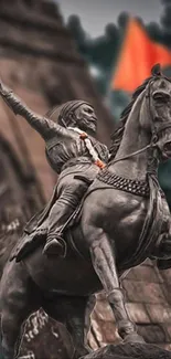 Majestic historic warrior statue on horseback.