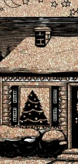 Festive cottage with glitter stars and holiday decor.