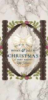 Elegant Christmas wallpaper with floral frame and festive greeting.