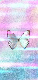 Holographic butterfly on iridescent background for mobile wallpaper.