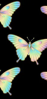 Holographic butterflies on a black background.