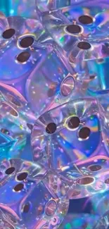 Holographic dice with vibrant colors and abstract aesthetic.