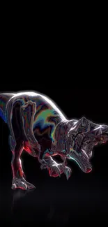 Holographic dinosaur artwork on a black background.