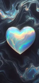 Holographic heart with abstract swirling background.