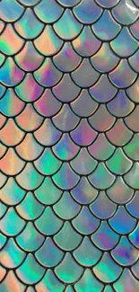 Holographic mermaid scales wallpaper in vibrant colors.